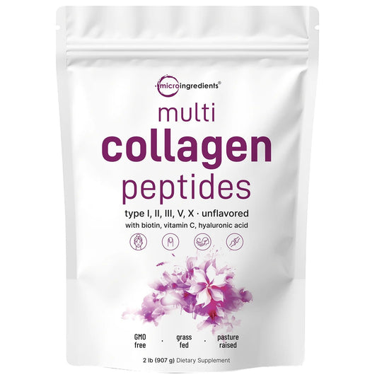 Micro Ingredients Multi Collagen Peptides Powder - Hydrolyzed Protein Peptides (Type I,II,III,V,X) with Hyaluronic Acid, Biotin & Vitamin C - Unflavored